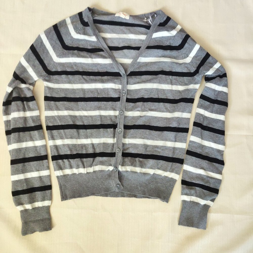 Ambiance Sweater Cardigan | Black, White & Gray Striped | Size L